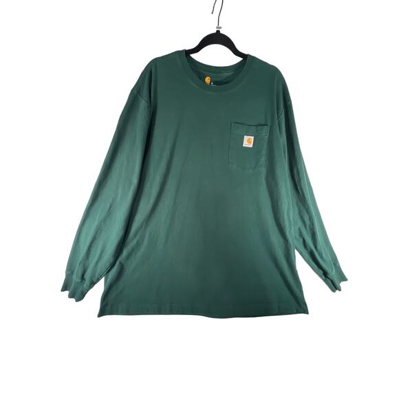 Carhartt Mens Original Fit Heavyweight Green Logo Graphic L/S Pocket Shirt Sz XL - Picture 1 of 8